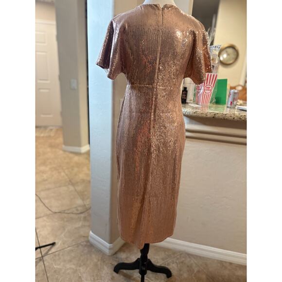 Express V-Neck Rose Gold Formal Cocktail Party Midi Dress Size XS 0-4 - Picture 4 of 4